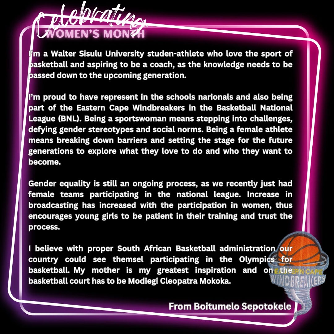 ec_windbreakers's tweet photo. Day 11 of 31: As we celebrate 💐 #WomansMonth with Boitumelo Sepotokele who’s inspiring to be a future basketball coach upon retirement #ecwindbreakers🌪️ #basketball #womeninsport #ballislife 💯♥️ https://t.co/7tYbVxmg4B