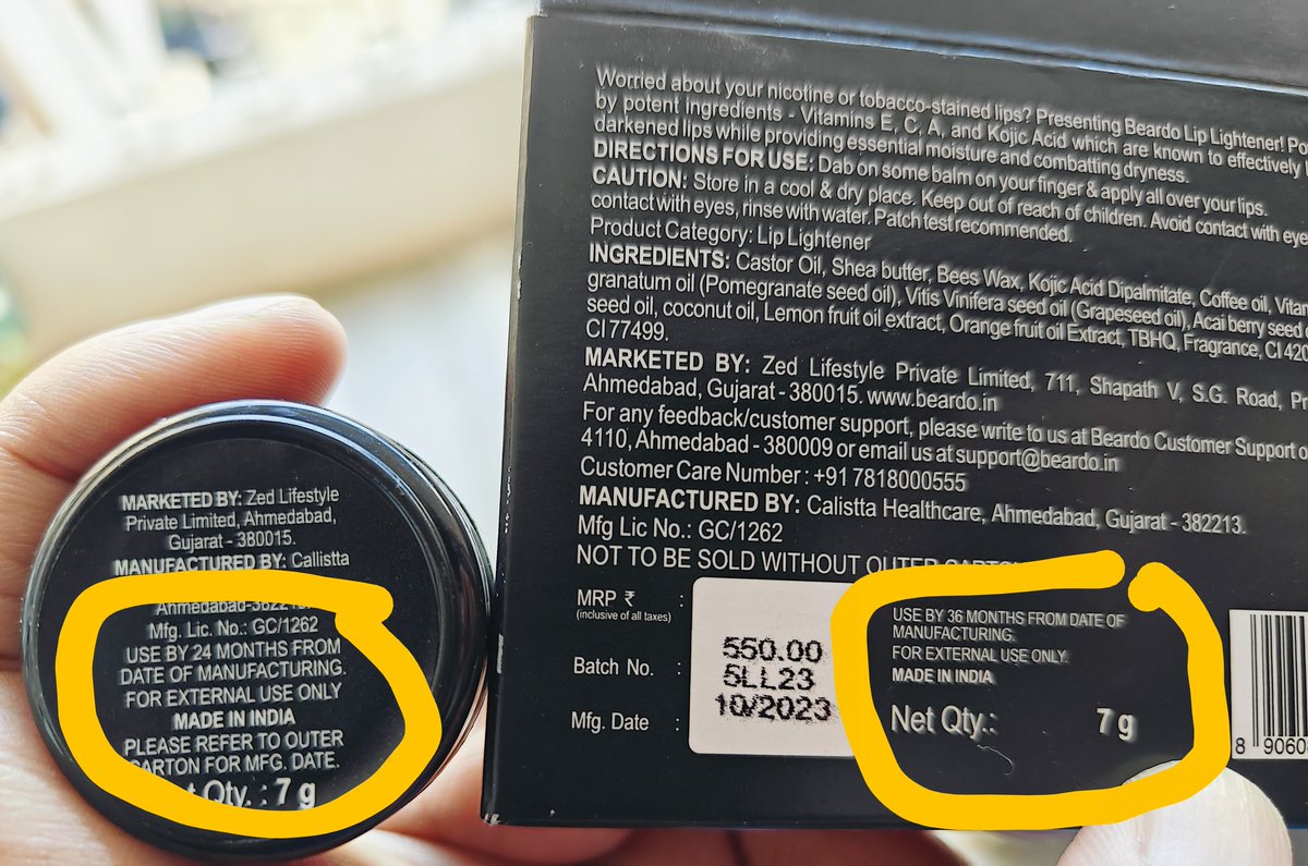 Jerrynomy's tweet photo. @BeardoForMen what scam is this now? Expiry date on outerbox and product inside are so different that too by 12 months. Can't trust other products now. https://t.co/2PQckhXsTh
