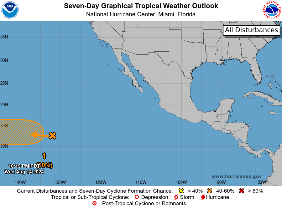 LimWeather's tweet photo. D76 CPAC/D93 EPAC #HurricaneSeason2024 2am EDT
New AOI has a 20% chance to become a TC in 2 days, 60% in 7, will thankfully stay S of #Hawaii
Next name: #Hone/#Gilma/#Hector
Next Invest no: #Invest90C/#Invest99E
#Tropicswx #wxtwitter #HurricaneSeason #90C #CP90 #HIwx #99E #EP99 https://t.co/usei9wK5Qa