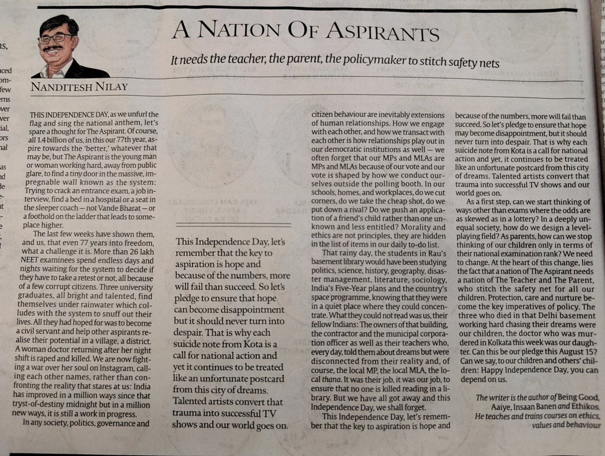 drooviee's tweet photo. Came across a great piece by @nilaynanditesh this independence. We may have come a million miles since that stroke at the midnight hour, but we still have many million miles to go. @IndianExpress https://t.co/MHGcFWT8rh