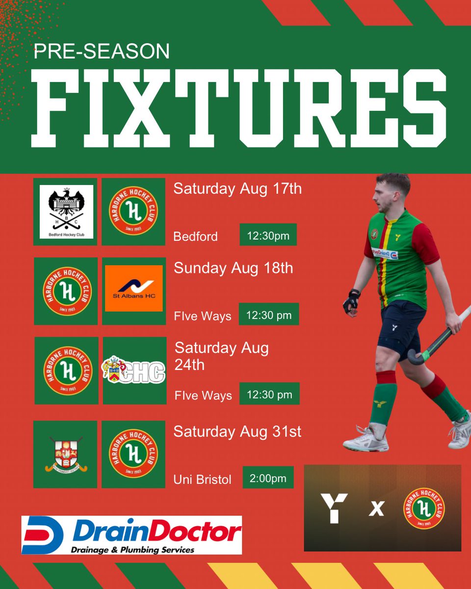 Our Men’s 1st team have been working away the past few weeks on the pitch. They begin their Preseaon fixtures this weekend with a double header. August fixtures are below. 

Home games are FIVE WAYS not Eastern Road!

#bleedgreen

<a href="/Y1Hockey/">Y1 Hockey</a> <a href="/EnglandHockey/">England Hockey</a> <a href="/MRHARESULTS/">Midlands Hockey</a>