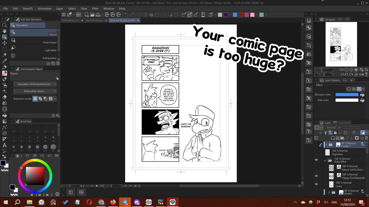 RiodileArt's tweet image. I was messing around with Clip Studio Paint and just found out about this &quot;Crop to crop marks&quot; setting on the Export menu.

If you&apos;re making comics with CSP but felt the pages were too huge when exporting, use this setting so the comic get properly cropped! #csptips