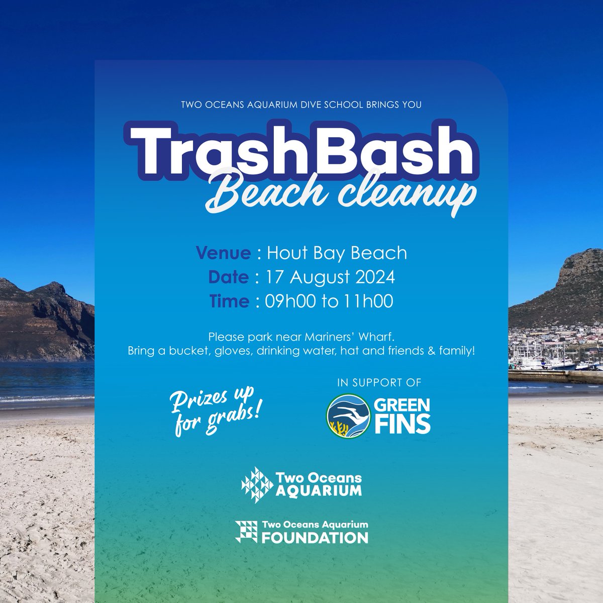 2OceansAquarium's tweet photo. Join our team for #TrashBash on Saturday at Hout Bay Beach! 🩵
We will be cleaning this beautiful beach to prevent pollution from affecting the ocean and its inhabitants! 🌊🙌
See you there!
#twooceansaquarium #cleanup #weekend #capetown https://t.co/ggD7dhEYya