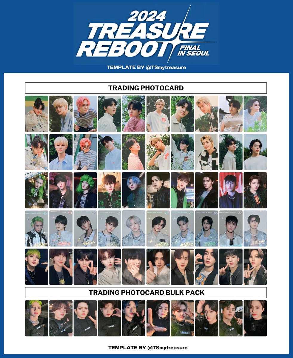TSmytreasure's tweet photo. 2024 TREASURE RELAY TOUR [ REBOOT ] FINAL IN SEOUL - MD 

𓏔 TRADING PHOTOCARD 
𓏔  BULK PACK
   
트레저리부트 파이널 콘서트굿즈 엠디 
トレジャー  트레저 
트레저 현석 지훈 요시 준규 재혁 아사히 도영 하루토 정우 정환 포카 https://t.co/g8qXDzeUNf