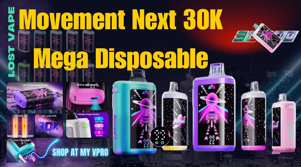 🚀 Elevate your vape game with the Movement Next 30K Mega Puffs! Enjoy a  stunning 3D screen, 30,000 puffs, and 15 flavors. #VapeSmart #MegaPuffs  https://t.co/P7daog7CQD