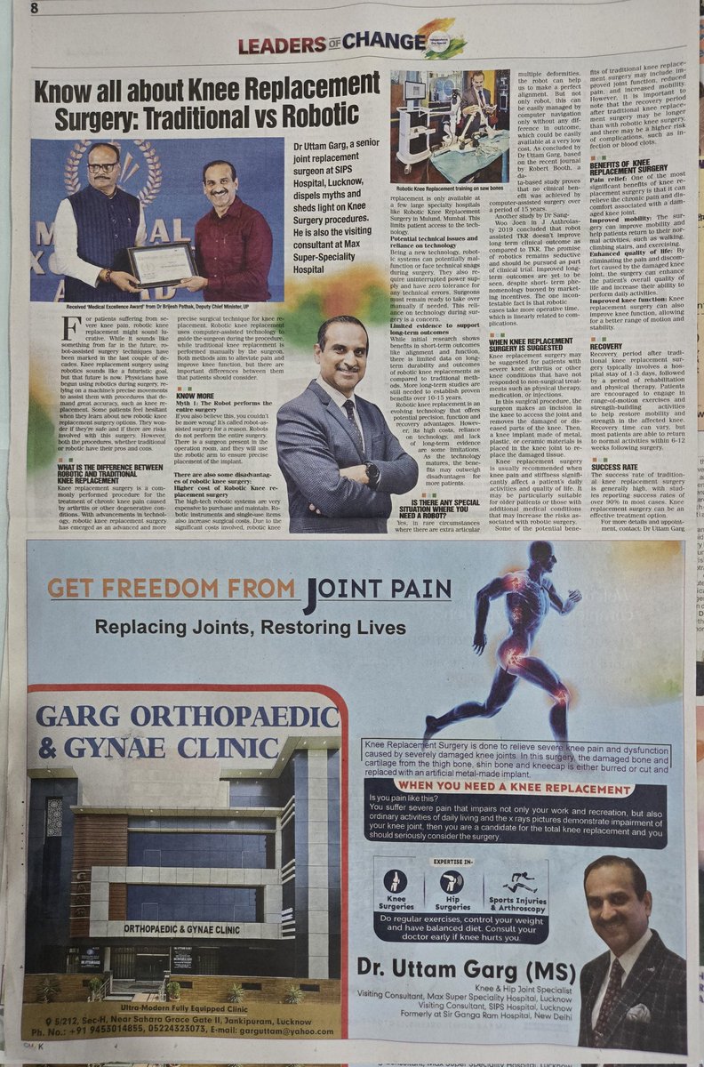 druttamgarg's tweet photo. Dear Friends, Read my article about traditional vs robotic knee replacement in today's Times of India, on the occasion of independence day.. thanks ..Dr Uttam Garg 🙏🙏
#HappyIndependenceDay 
#jointpain 
#Jointreplacement 
#kneereplacement 
#kneepainrelief 
#RoboticSurgery https://t.co/Ugj4KUqUHw