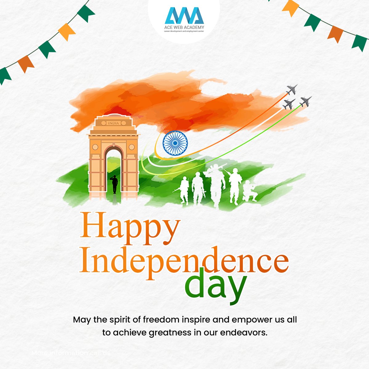 Acewebacademy's tweet image. Happy Independence Day!

At Ace Web Academy, we believe in the power of education to empower individuals and uplift the nation. As we celebrate Independence Day, let&apos;s commit ourselves to continuous learning and growth, just as our nation has grown over the years.

Jai Hind! 🙏