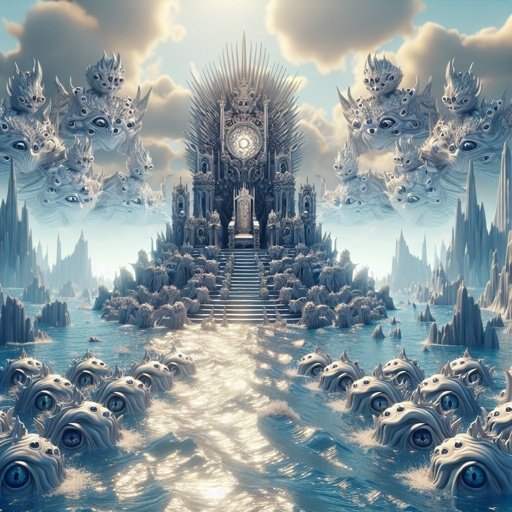 And before the throne there was a sea of glass like unto crystal: and in the midst of the throne, and round about the throne, were four beasts full of eyes before and behind.
Revelation 4:6 KJV
