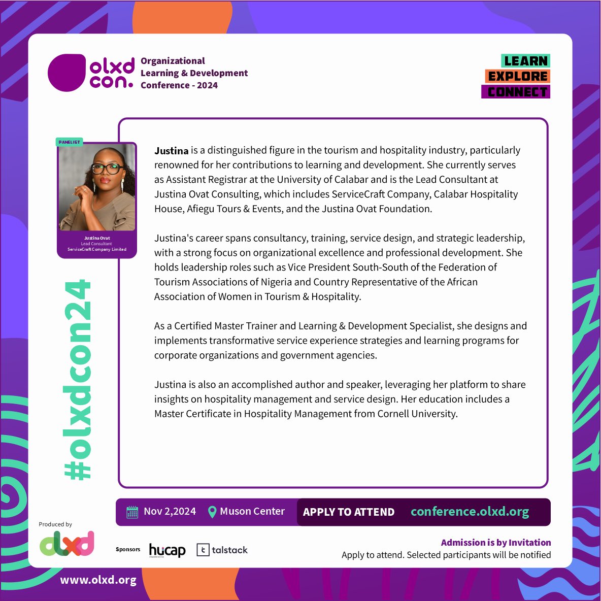🌟 Meet the Moderator: Justina Ovat! 🌟

Justina Ovat
Lead Consultant, ServiceCraft Company Limited

A distinguished leader in tourism and hospitality, Justina brings a wealth of expertise in learning and development.