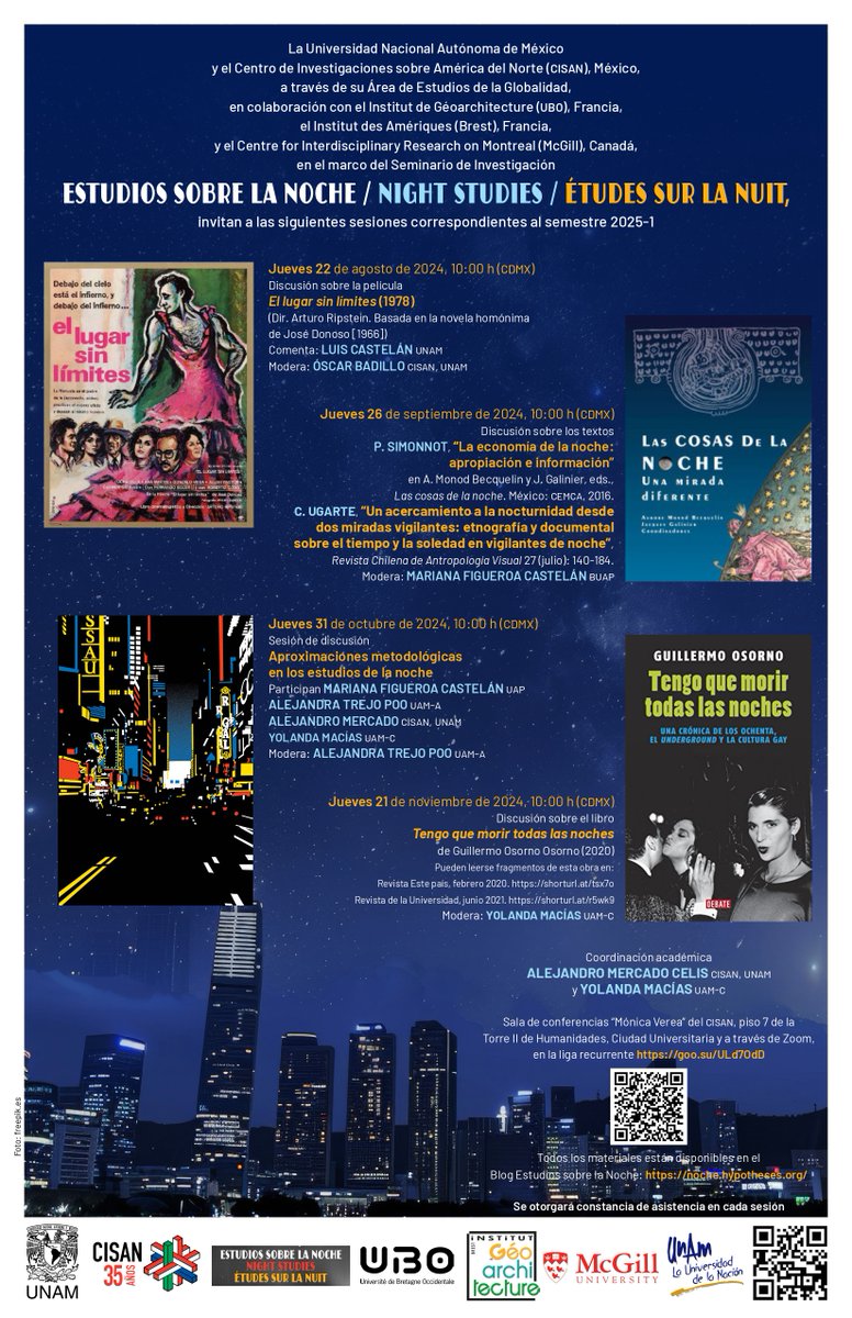 Les dejo nuestro programa del Seminario de estudios sobre la noche para este semestre. Vengan a compartir este espacio colectivo que hemos preparado con mucho entusiasmo. Les esperamos por zoom o de forma presencial en la torre II de humanidades en CU ¡Por allá nos vemos!