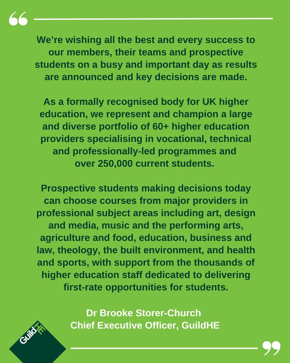 GuildHE is wishing all the best and every success to our members, their teams and prospective students on a busy and important day as results are announced and key decisions are made ⬇️