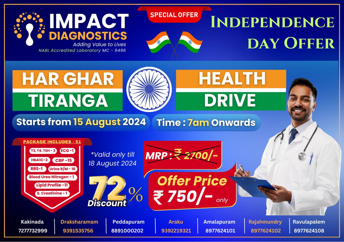 ImpactlabKkd's tweet photo. Independence day Offer 
.
.
Valid till 18th August 2024
.
.
.
.
#ImpactDiagnostics https://t.co/qdFH2QtGsc
