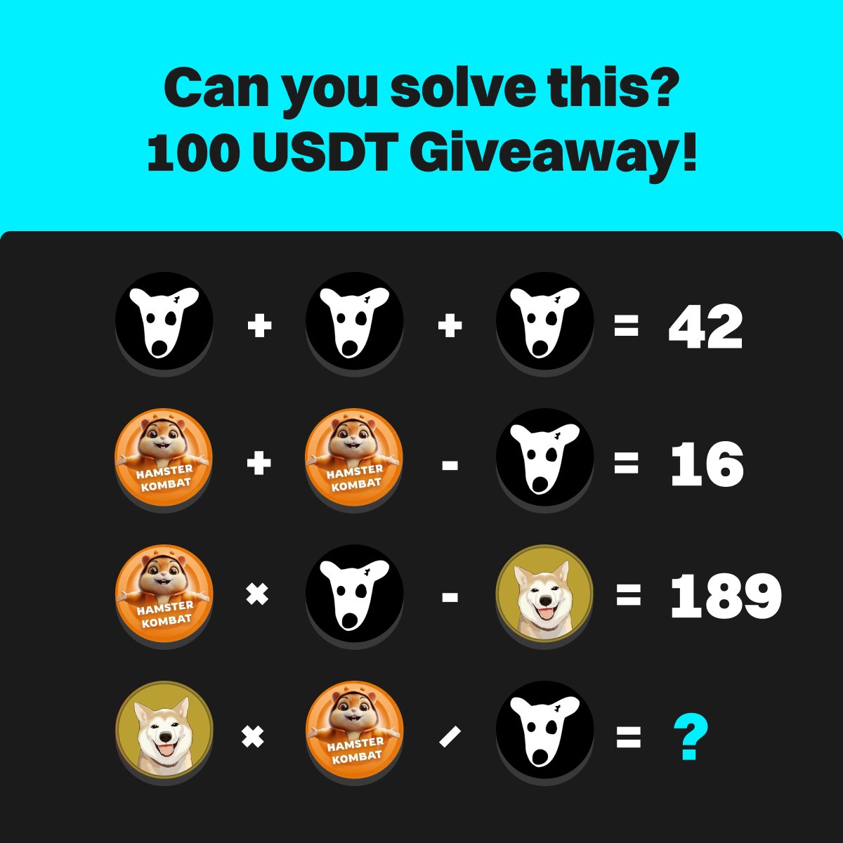 🤩 Can you solve the equation? 🚀

🎉 5 winners with the right answers win 20 $USDT each!

🔹 Follow <a href="/bitgetglobal/">Bitget</a>
🔹 Comment your answer with #BitgetSmartChallenge
🔹 RT &amp; tag friends