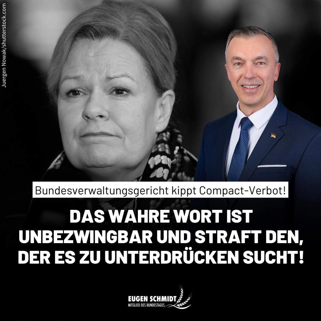 AfDrus's tweet image. Das Bundesverwaltungsgericht hat das Verbot von Compact bis zur endgültigen Entscheidung im Hauptverfahren ausgesetzt! Glückwunsch an Jürgen Elsässer und seine Mannschaft zu diesem Etappensieg!
#compactverbot