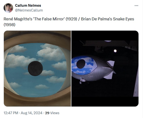 DePalmaMod's tweet photo. WEDNESDAY TWEET - THE FALSE MIRROR / SNAKE EYES https://t.co/JKLepwBX9d https://t.co/y6TjrkPKje