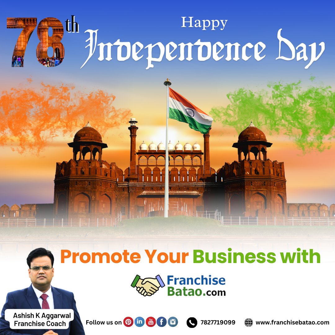 franchisebatao's tweet photo. Celebrating freedom and unity. Happy Independence Day India

#franchisebatao #independenceday #15august #azadbharat #IndianFlag https://t.co/W21CmZcvya