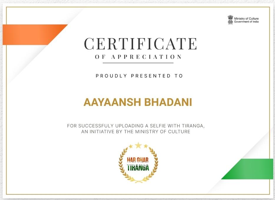 HAR GHAR TIRANAG !!! Happy Independence Day !!! <a href="/narendramodi/">Narendra Modi</a> <a href="/PMOIndia/">PMO India</a> <a href="/y_sanjay/">Sanjay Yadav</a> <a href="/ashokkp/">Ashok Pandey</a> @Kavita_hm Happy Independence Day !!! From Aayaansh Bhadani . Jai Hind !!!