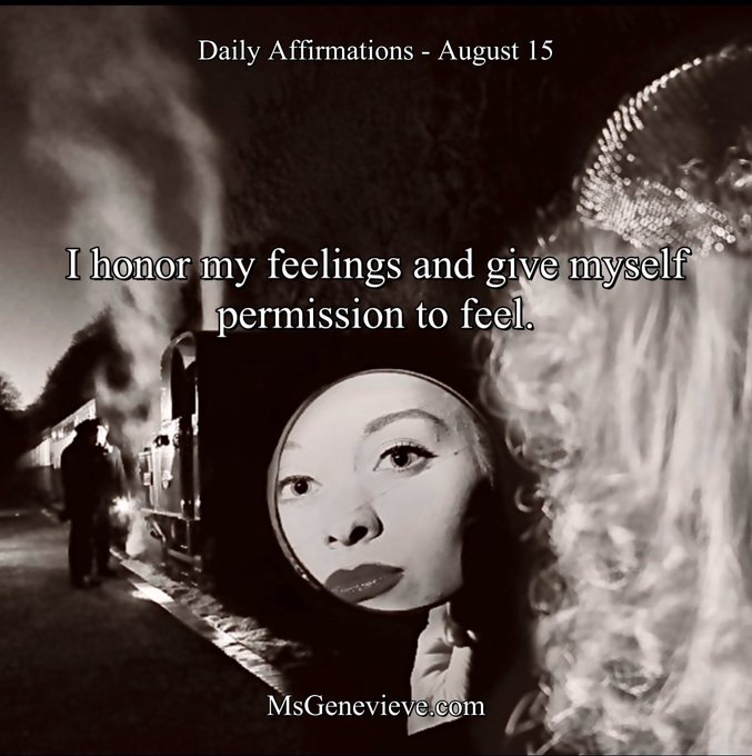 Daily Affirmations - August 15  I honor my feelings and give myself permission to feel. https://t.co<a href="/tag/queen"class="tags"><span>#queen</span></a><a href="/tag/domme"class="tags"><span>#domme</span></a><a href="/tag/smother"class="tags"><span>#smother</span></a>