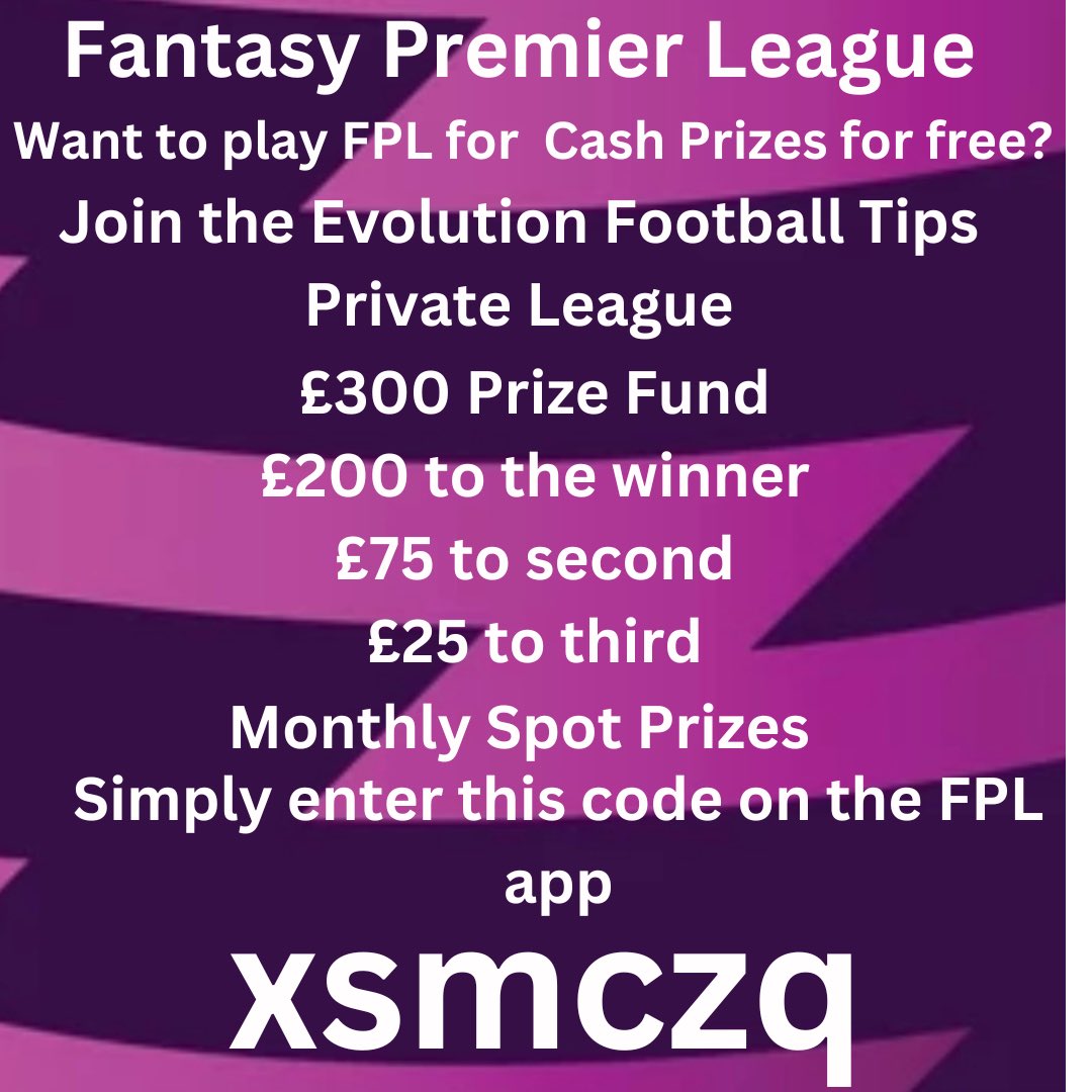 🎉🎉£300 Fantasy Premier League

Starts tomorrow!

Join FPL league Now for Free

£300 Prize Fund

£200 1st
£75 2nd
£25 3rd

❤️you must follow like *repost

Join on FPL app. code 👉 xsmczq👈🏽

#FPL #FPLcommunity #PremierLeague #FantasyFootball #fantasyleague #MUFC #MUFC_FAMILY #win