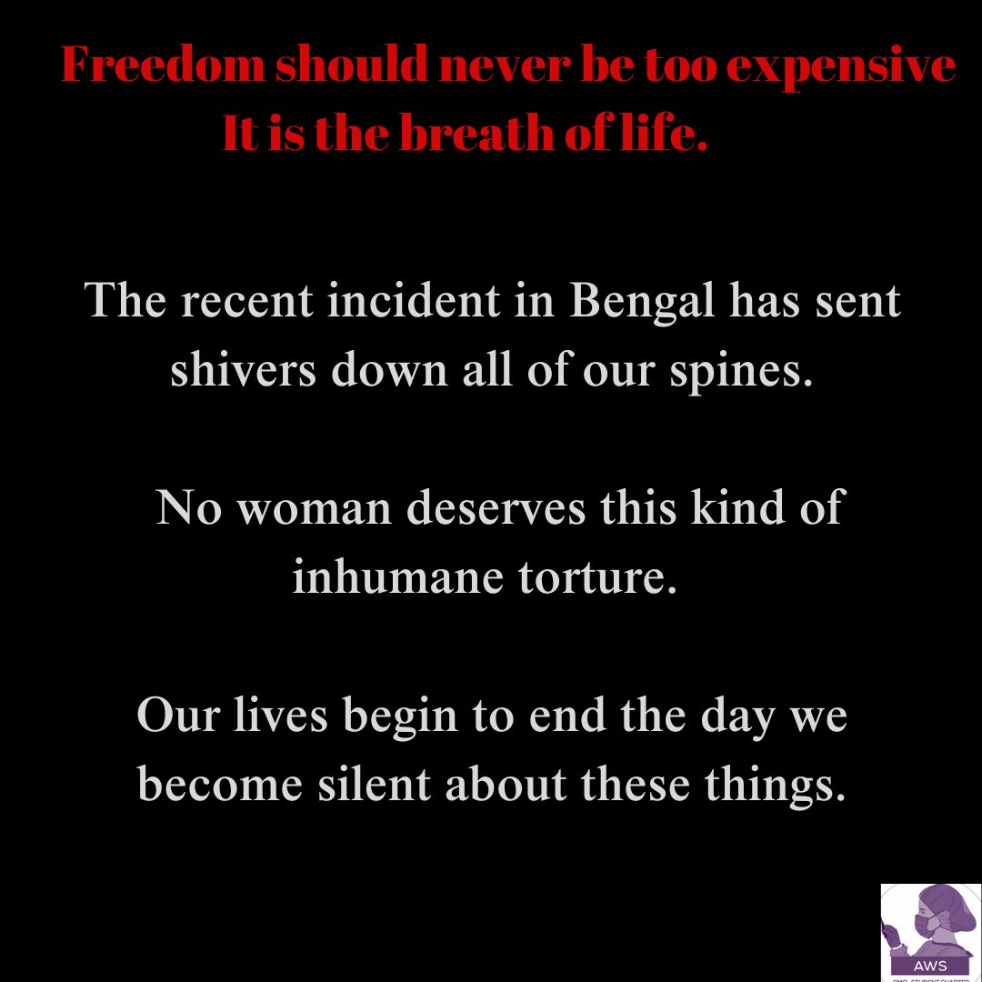 aws_cmcl's tweet photo. No celebration until every women is safe!
No independence until justice is served!

Lets fight for it together.

#kolkatahorror #RGKarHospital #BengalHoror https://t.co/v11W3K6lM6