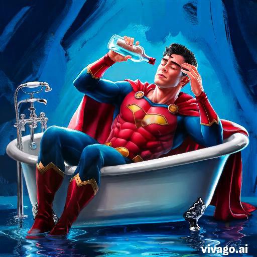 AI_Marvel_Fan's tweet photo. A digital artwork of a superhero in a red & blue suit, relaxing in a bathtub with an empty bottle, showcasing bold colors Be dynamic realism. #Art #Superhero #DigitalArt #Allart #vivaai #vivago https://t.co/RGqOYa4pbZ