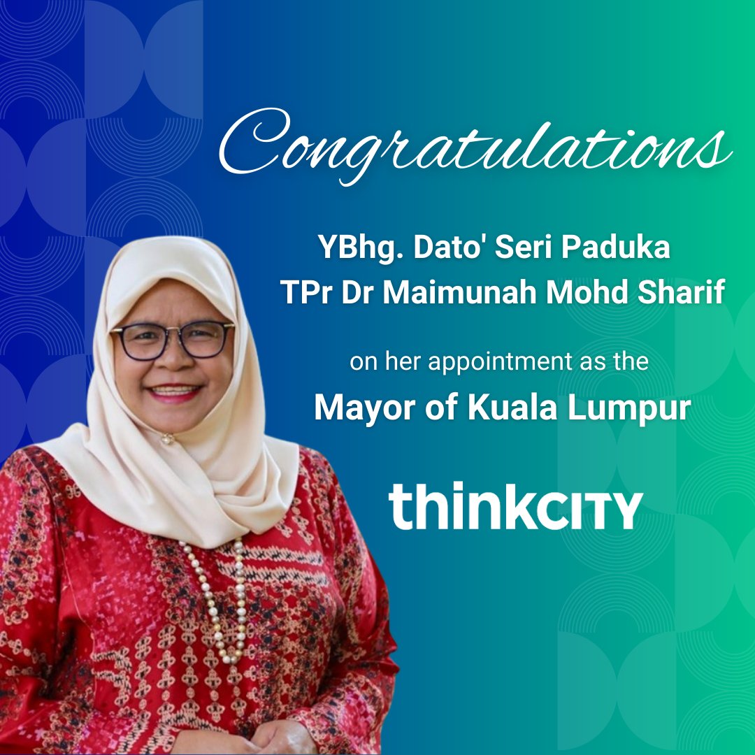 Heartiest congratulations to YBhg. Dato' Seri Paduka TPr Dr. Maimunah Mohd Shariff on her appointment as the new Mayor of Kuala Lumpur!

We are excited to work together under her visionary leadership to shape a creative, sustainable, and vibrant future for Kuala Lumpur.