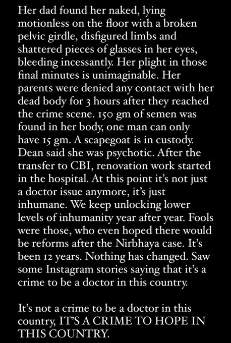 7withluv__'s tweet photo. You don't need to be indian to speak up about it.. she needs justice.. mind you she is not only an woman ..she is a doctor too.. PLS DON'T LET ANYONE SILENT YOU‼️

#JusticeForMoumita 
#JusticeForDoctor 
#JusticeForRGKar https://t.co/CApbDHHqG1