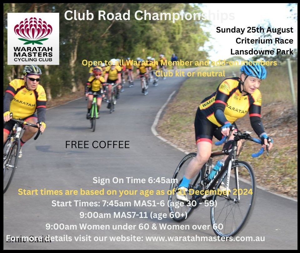 WMCC Club Champs - 25 Aug

Club Members (including add-ons) only

Wear your club kit (or neutral) - free coffee on the day