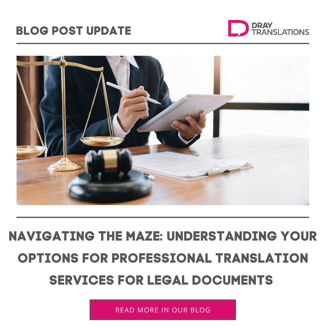 DrayTranslation's tweet photo. Your Options for Legal Document Translation. ⚖️  Understanding different providers and services for professional translations.  #translationserviceslegal #legaldocuments #professionaltranslation
 
Link: https://t.co/GfaDcZVRhJ https://t.co/VJ7qf8A3Dq