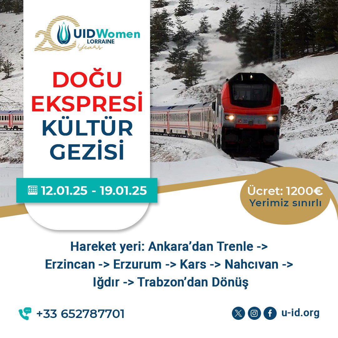 Unutamıyacağınız bir DOĞU EXPRESİ KÜLTÜR GEZİSİ,🚂
Kayıtlarımız başlamıştır yerimiz sınırlı.
Tarihler: 12 Ocak 19 ocak 

#uid20yaşında