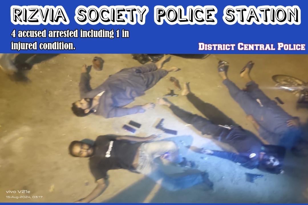 SSPDistCentral's tweet photo. In a continuous action against street criminals Central Police arrested 4 accused after exchange of firing including 1 in injured condition in the AOR of Rizvia Society Police Station. https://t.co/F5PkUuv0wc