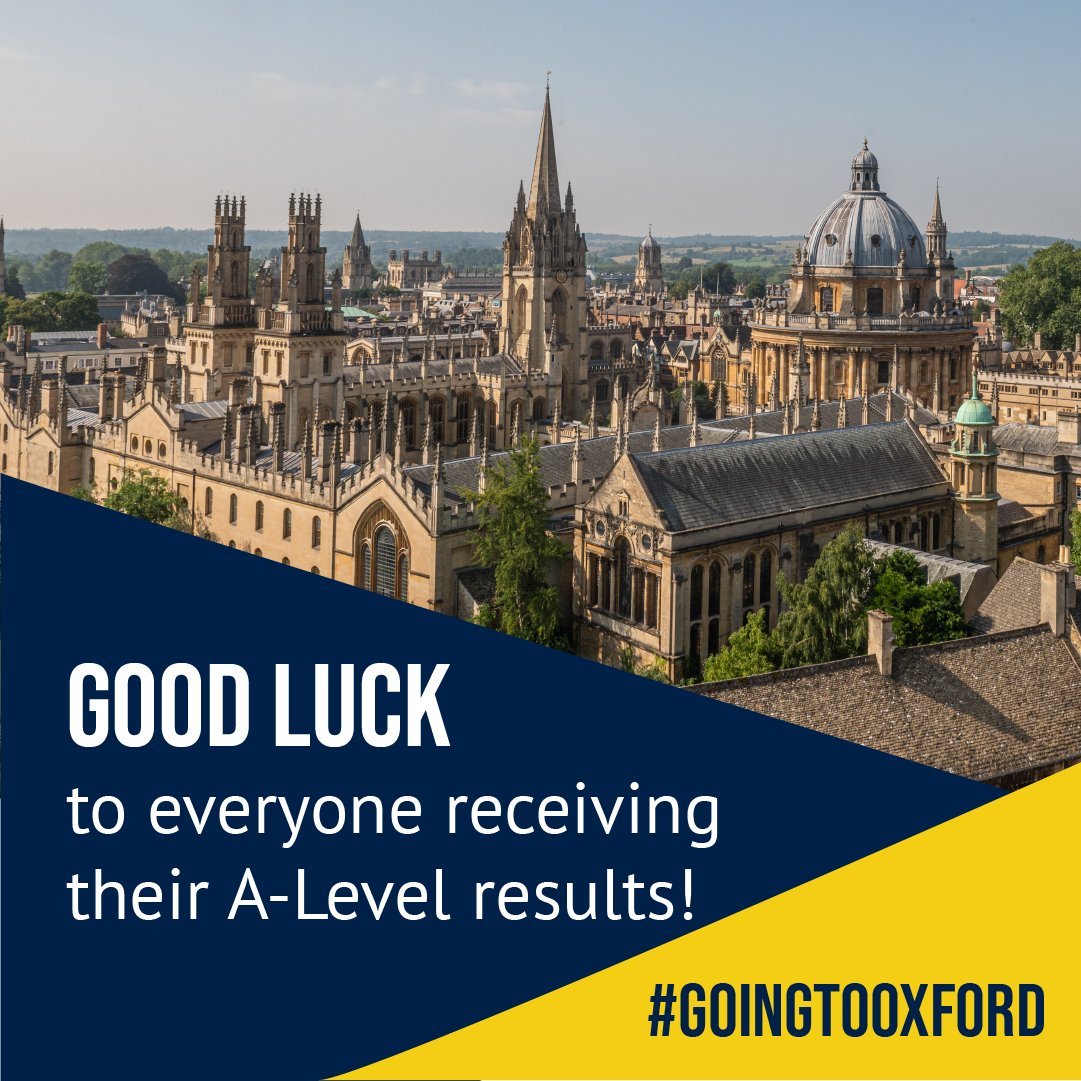 UniofOxford's tweet photo. Good luck to everyone receiving their #ALevel Results this morning! 

We can't wait to hear how you've done 🤞

Use the #GoingToOxford if you're joining us.

#ALevelResultsDay https://t.co/ZlmXUd6ZV5