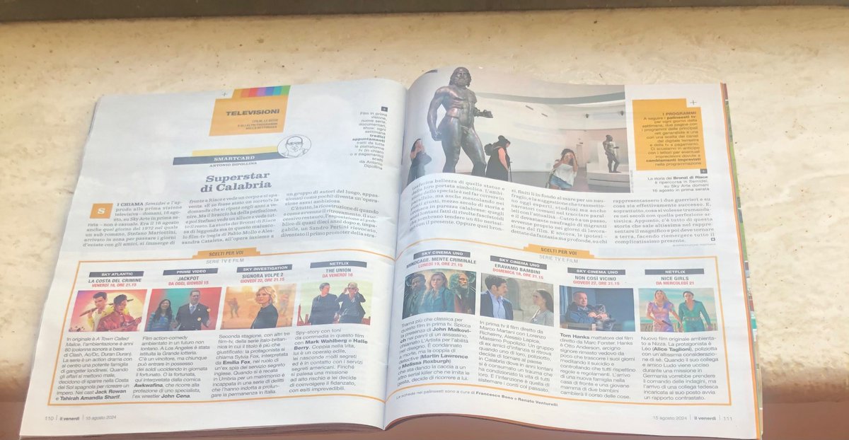 Antonio Dipollina sul <a href="/ilvenerdi/">Il Venerdì di Repubblica</a>  scrive oggi del nostro “Semidei”. Domani alle 21,15 il docufilm su <a href="/SkyArte/">skyarte</a>  e on demand su @NowTv_It #BronzidiRiace #Cinquantenario + 2 #Calabria