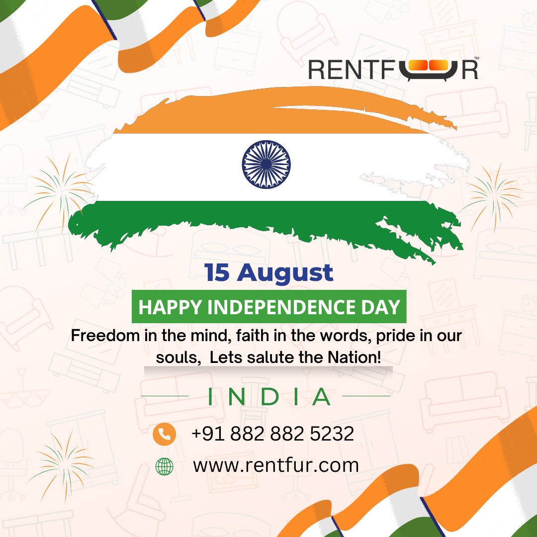 RentFur's tweet photo. Wishing you a joyous Independence Day filled with pride and celebration. · Happy Independence Day!
#IndependenceDayIndia #Independence #15thAugust2024 #IndiaAt77 #ProudlyIndian #peace #rentfur #rent https://t.co/x0sEWuJT5e