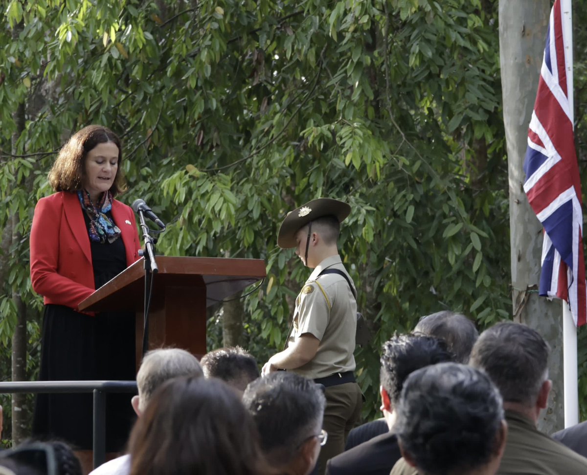 AusHCMalaysia's tweet photo. Today marks the 79th anniversary of Sandakan Memorial Day.

Honoured to visit Sandakan Memorial Park to commemorate the 🇦🇺 &amp; 🇬🇧 POW who lost their lives at Sandakan &amp; on the Ranau death marches in 1945. We also remember the people of Sabah who suffered &amp; died. 

Lest we forget. https://t.co/7jtEMB1cVa