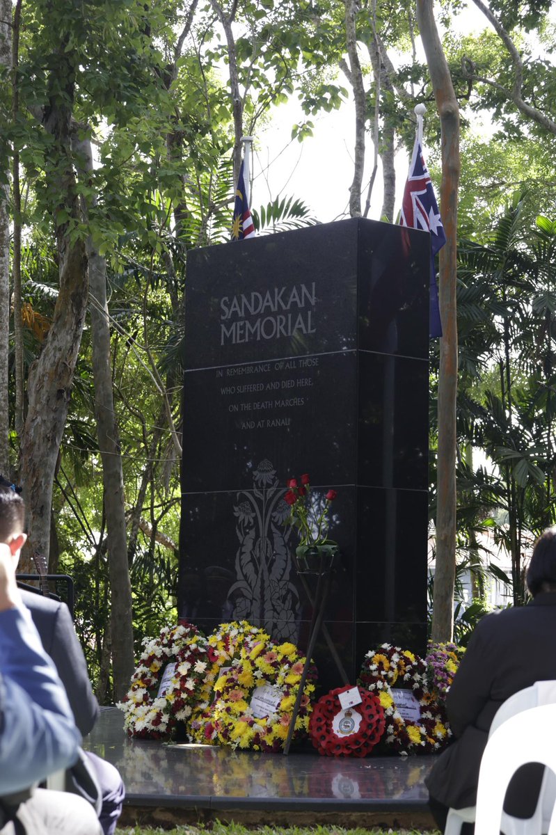 AusHCMalaysia's tweet photo. Today marks the 79th anniversary of Sandakan Memorial Day.

Honoured to visit Sandakan Memorial Park to commemorate the 🇦🇺 &amp; 🇬🇧 POW who lost their lives at Sandakan &amp; on the Ranau death marches in 1945. We also remember the people of Sabah who suffered &amp; died. 

Lest we forget. https://t.co/7jtEMB1cVa
