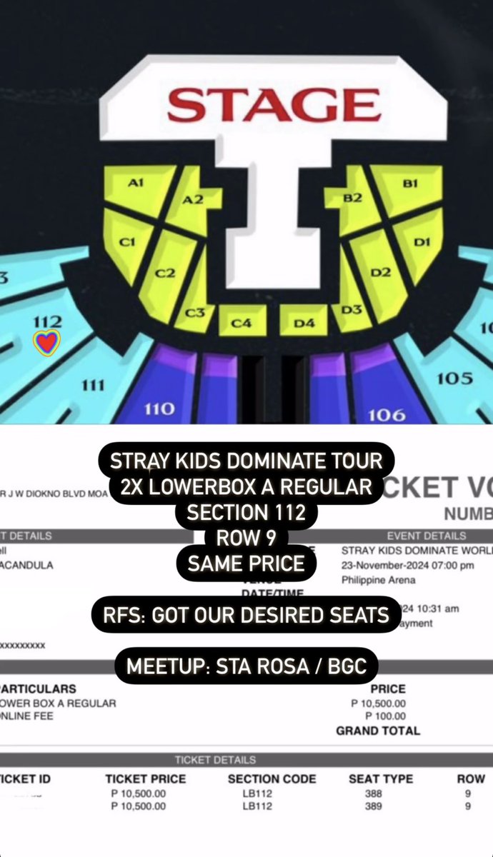 nine7cart's tweet photo. ᥫ᭡ ˖ ࣪ #maya_sells  ˖ ⊹ ࣪
       ◌ wts lfb ph ◌

stray kids dominate world tour ໒꒱
    ╰ lowerbox regular
    ╰ section 112, row 9
    ╰ 1 slot/ticket available

🛒 P 10,600 (ticket price + online fee)

meet up: sm sta rosa / uptown mall taguig / one ayala

 #maya_sells https://t.co/S9uqqL7tqU