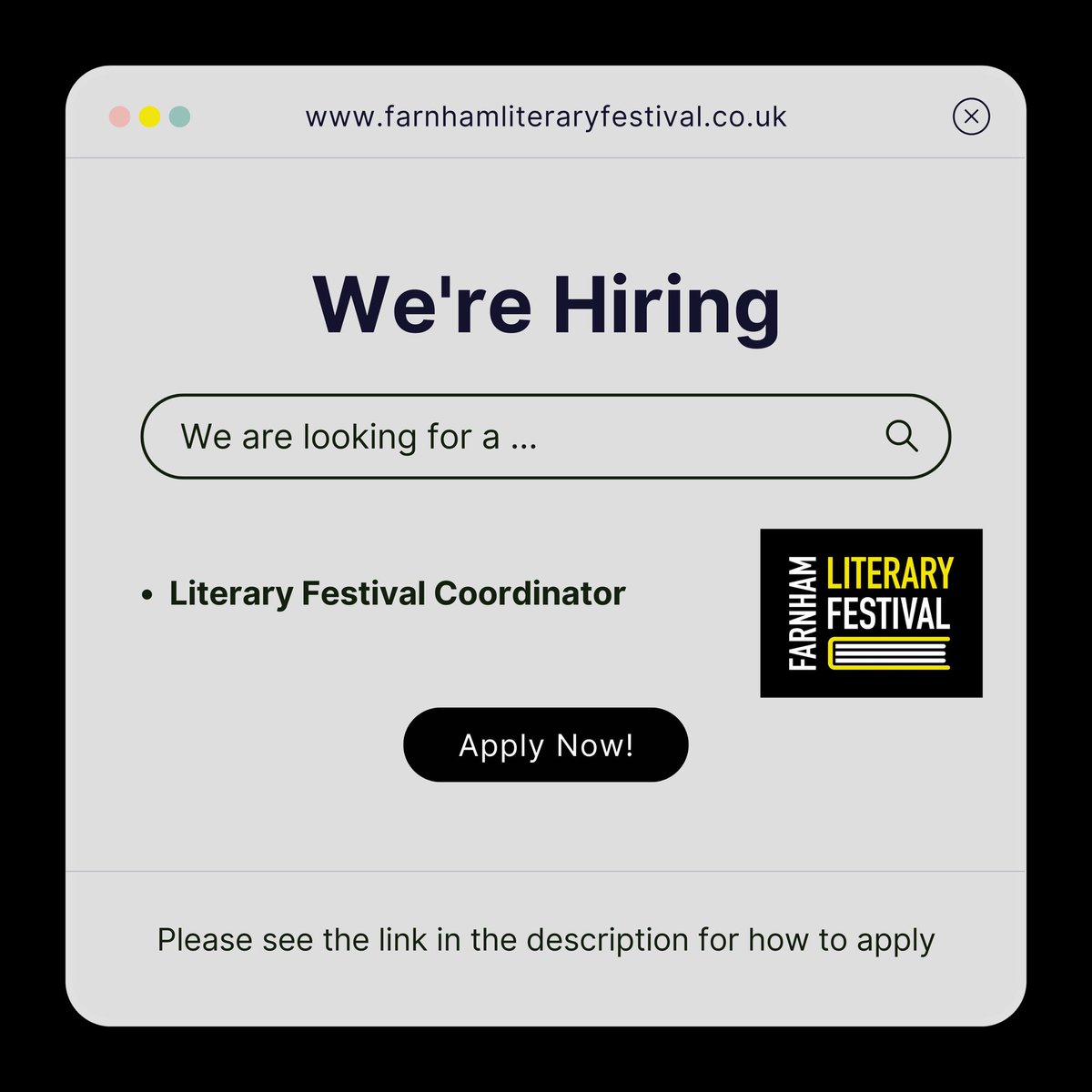 We're hiring! 📋

We have a fantastic opportunity for you to become our next Farnham Literary Festival Coordinator 📚

To find out more about this role including what’s involved and how to apply, go to farnham.gov.uk/town-council/v…

Deadline: 31 August 2024

#farnhamlitfest