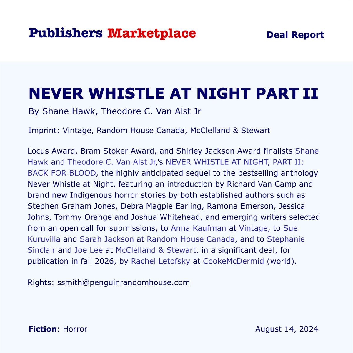 shanehawkk's tweet image. We’re back for blood… 🩸

Prepare to sharpen your cleavers and carve up your deadliest stories for us. The gates to hell open September 1 and close December 1 at 11:59PM Pacific.

Submit here: IndigenousHorror.com