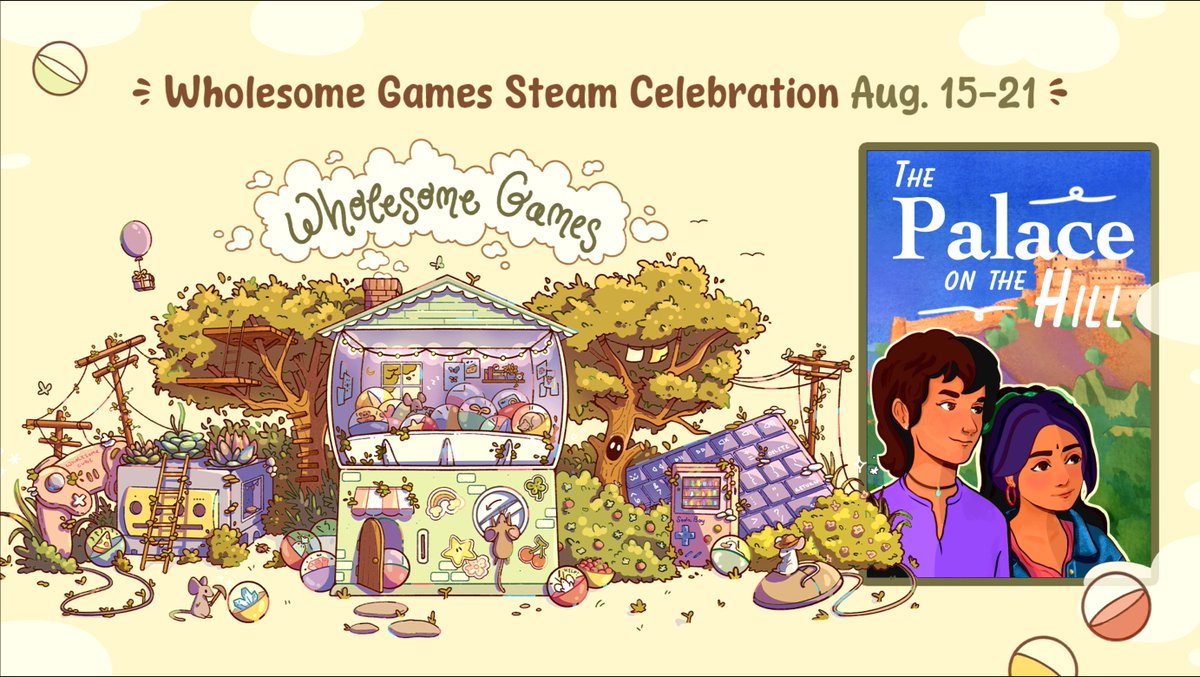 The Palace on the Hill is part of the week long Wholesome Games Celebration Steam Sale starting today, Aug 15 at 10:30pm IST, 1pm ET!
Thank you <a href="/_wholesomegames/">Wholesome Games</a> for including our little game in this super lovely event!
store.steampowered.com/sale/wholesome…