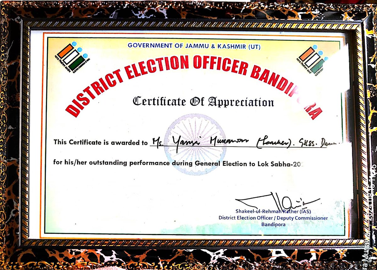 ShaheenSpeaks70's tweet photo. Heartiest cong to my classmate  @Yasira_munawar for rcving Dist &amp; Sub Div Level award from @SdmGurez on 78th Indp Day in #GurezValley for her outstanding contrb during Loksabha 2024 elec @MobinaNabi @JKPSCLecturers @Ajazdar964 @Samoonirshad2 @ersajadbhat @BeingTribe https://t.co/ETYa3JP5MF