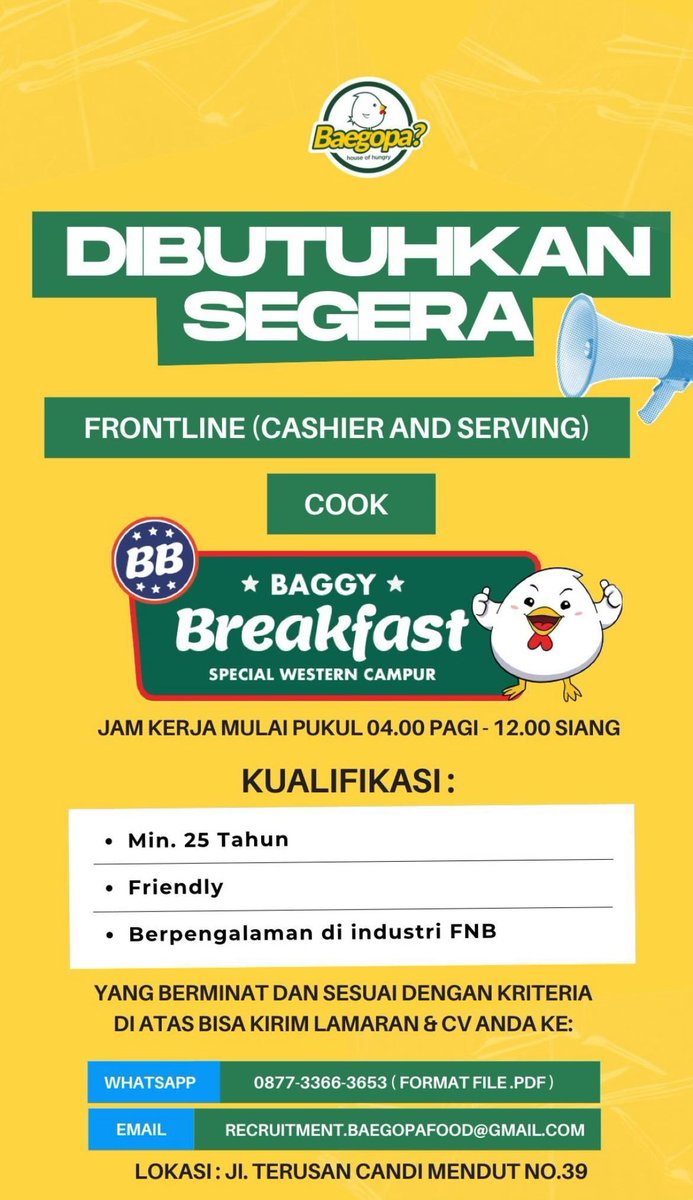 Bisa jadi kamu yg Baggy cari! 🫵🏻
⠀
Nitip info loker yaa Mimin <a href="/infomalang/">Info Malang</a> dan Pak <a href="/yusufgunawan/">Yusuf Gunawan</a>.
Terima kasih banyak! 🐥