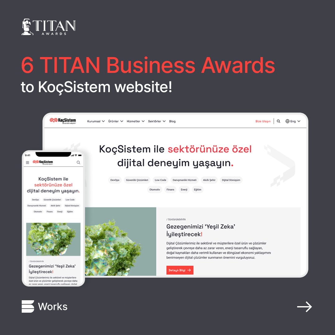 BrewInteractive's tweet photo. We are pleased to announce that the KoçSistem website, crafted with our cutting-edge software development and UX/UI design, has won six TITAN Business Awards 🏆 in the following categories: https://t.co/spkD5if2Rr