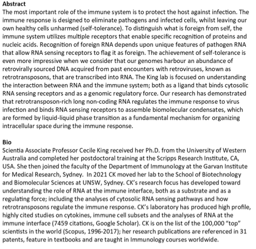 Martin Smith (@martinalexsmith) on Twitter photo If you're near Sydney September 5th, stop by <a href="/UNSWBABS/">UNSW Biotechnology & Biomolecular Sciences</a> for A/Prof King's talk on unlocking the immune system's secrets via retrotransposons, long-noncoding #RNA, and #immunology 🧬🔍 #RNAresearch #Biotechnology #RNAWorld #virology #ncRNA #ScienceTwitter If you're near Sydney September 5th, stop by <a href="/UNSWBABS/">UNSW Biotechnology & Biomolecular Sciences</a> for A/Prof King's talk on unlocking the immune system's secrets via retrotransposons, long-noncoding #RNA, and #immunology 🧬🔍 #RNAresearch #Biotechnology #RNAWorld #virology #ncRNA #ScienceTwitter