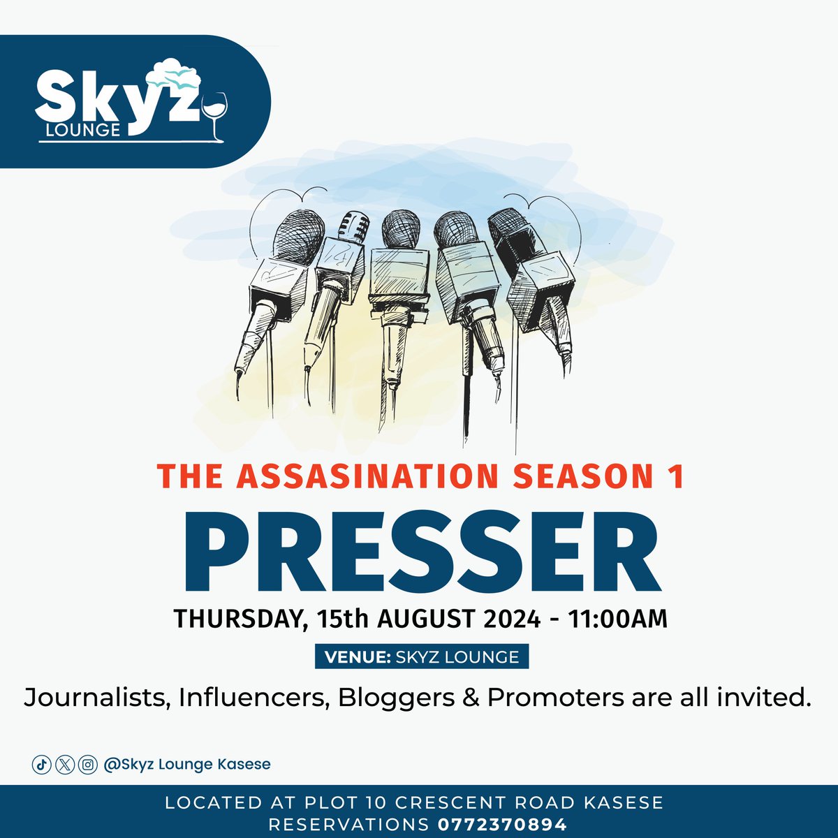 SkyzLoungeKse's tweet photo. #PressConferenceAlert 🚨
Happening Today!
Journalists, bloggers, influencers, promoters & all good people are invited for a press conference today at Skyz Lounge Kasese.
We shall be unveiling partners for #TheAssasinationSeason1 & what to expect on Saturday.
#VisitKasese https://t.co/CMolDZJ7u4