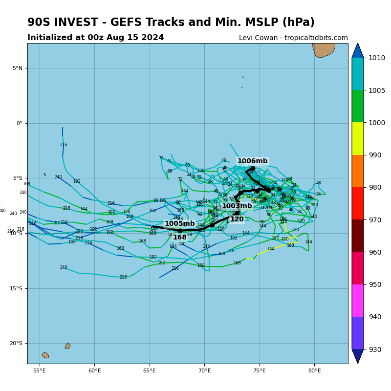 LimWeather's tweet photo. #Invest90S in SWIO has a medium chance to become a TC in 5 days! Forecasted by #GFS and #ECMWF ensembles to head S and then W or WSW hence interests in #Reunion,#France,#Mauritius and #Madagascar should watch closely!
#Wxtwitter #wxx #tropciswx #cyclone #Ancha #90S #CycloneAncha https://t.co/dMheLkieKN