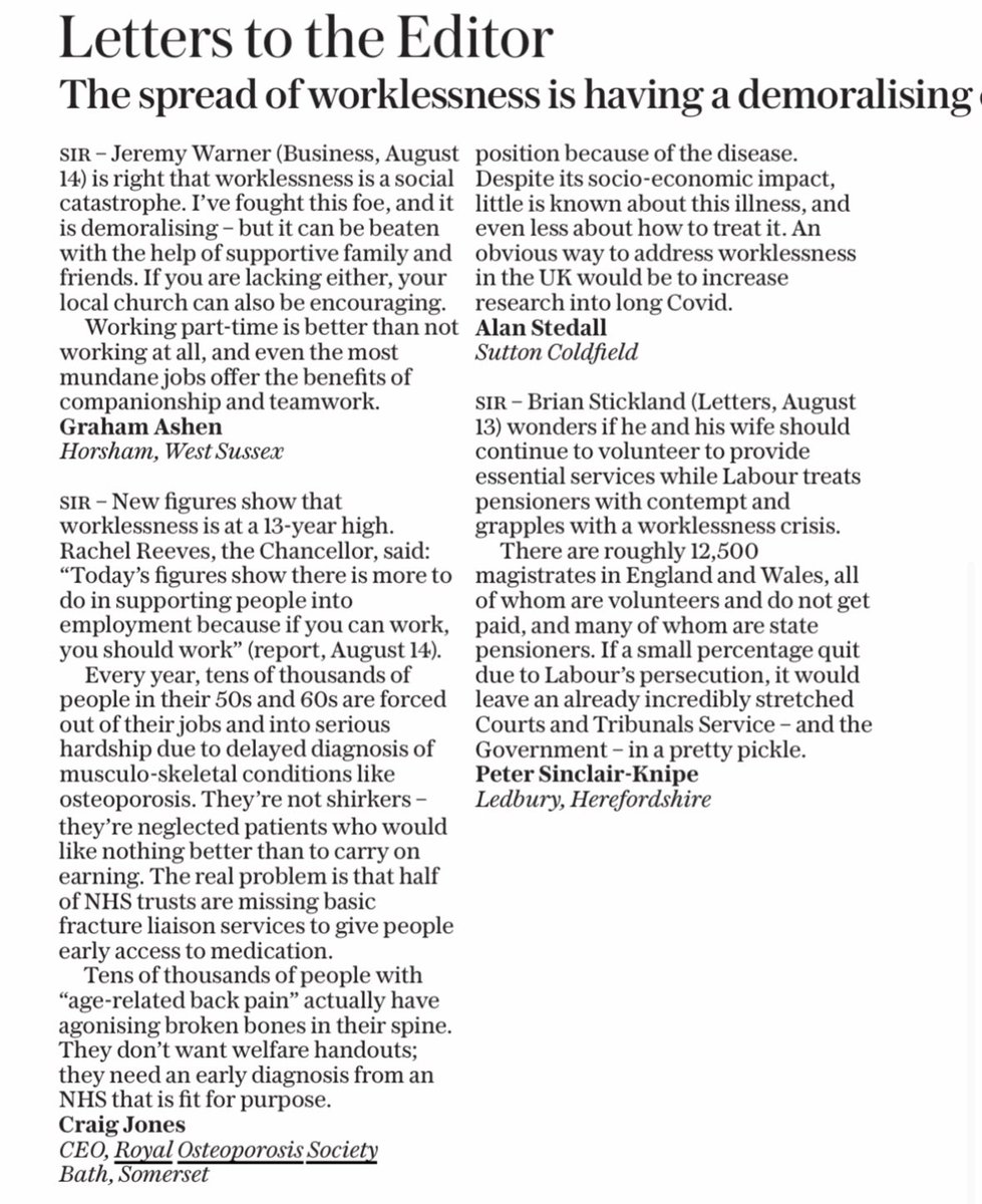 Craig Jones (@craigjonesros) on Twitter photo My letter in today’s Telegraph on why <a href="/RachelReevesMP/">Rachel Reeves</a> and <a href="/wesstreeting/">Wes Streeting</a> are dead right to focus on how the NHS can lower rising levels of worklessness - and why diagnosing osteoporosis and other MSK conditions early is the place to start. <a href="/GwynneMP/">Andrew Gwynne MP</a> <a href="/leicesterliz/">Liz Kendall</a> <a href="/stephenctimms/">Sir Stephen Timms</a> My letter in today’s Telegraph on why <a href="/RachelReevesMP/">Rachel Reeves</a> and <a href="/wesstreeting/">Wes Streeting</a> are dead right to focus on how the NHS can lower rising levels of worklessness - and why diagnosing osteoporosis and other MSK conditions early is the place to start. <a href="/GwynneMP/">Andrew Gwynne MP</a> <a href="/leicesterliz/">Liz Kendall</a> <a href="/stephenctimms/">Sir Stephen Timms</a>