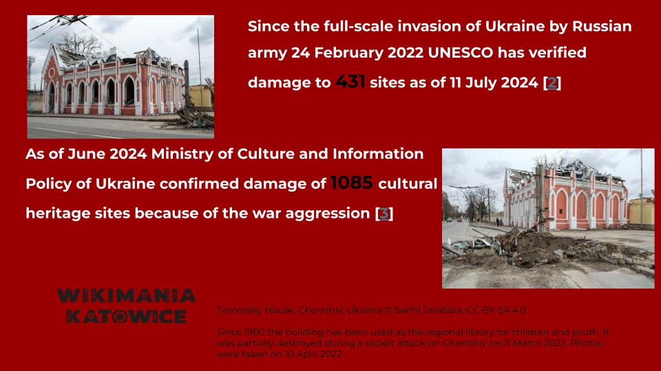 wlm_ua's tweet photo. На Вікіманії ми розповіли міжнародній вікіспільноті, як проєкт «Вікі любить пам’ятки» можна використовувати для документування знищеної культурної спадщини. Ділимося основними тезами виступу Дарини, проєктної менеджерки конкурсу в Україні. https://t.co/KZtAzug8cf