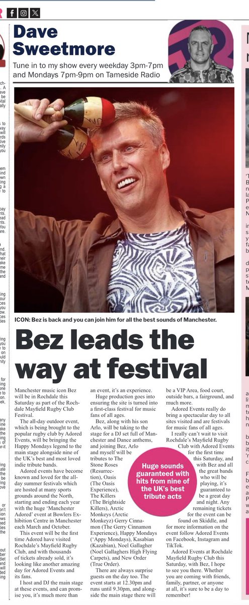 dave sweetmore (@davesweetmore) on Twitter photo This weeks bit - #Bez at this Saturdays #Rochdale <a href="/Mayfieldrl/">Rochdale Mayfield ARLFC</a> #Adored Events Festival ↘️
Tickets - skiddle.com/whats-on/Oldha… This weeks bit - #Bez at this Saturdays #Rochdale <a href="/Mayfieldrl/">Rochdale Mayfield ARLFC</a> #Adored Events Festival ↘️
Tickets - skiddle.com/whats-on/Oldha…