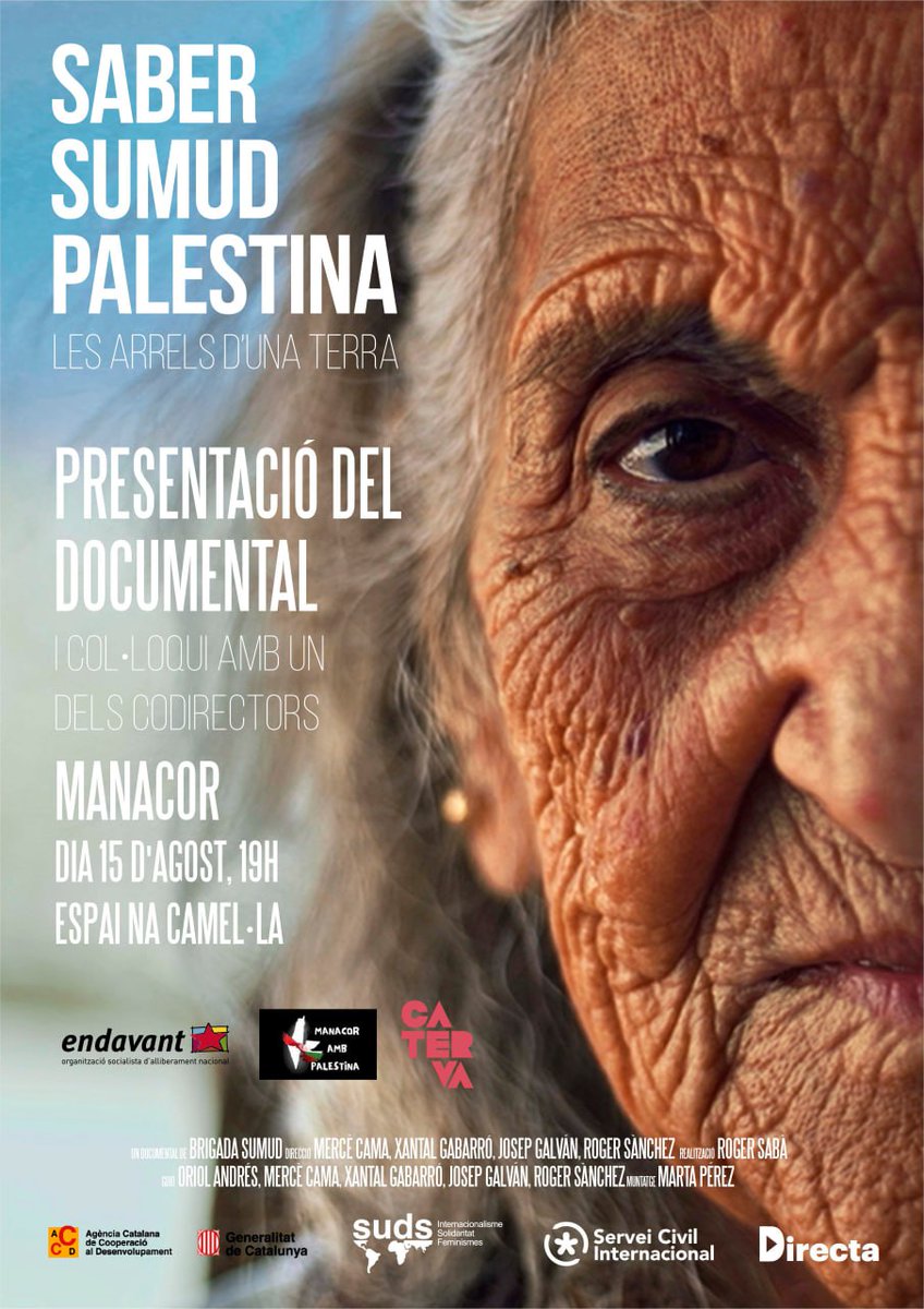 🔴AVUI!🔴

🎞️#SaberSumudPalestina🇵🇸🗝️

📆Dijous 15 d'agost
🕖a les 19 h
📌Espai Na Camel·la 
📍#Manacor